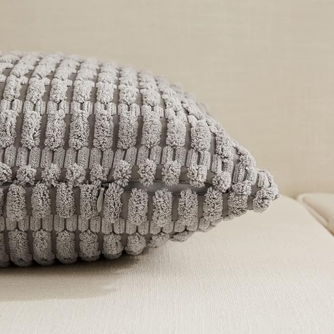 Fancy Homi 4 Packs Neutral Long Lumbar Decorative Throw Pillow Covers 12x24 Inch for Living Room Couch Bed, Boho Home Decor, Soft Striped Corduroy Rectangle Accent Beige Cushion Case 30x60 cm