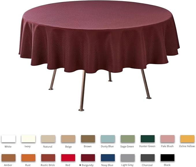 maxmill Round Weaved Texture Design Tablecloth Spill-Proof Wrinkle Free Soft Washable Table Cloth for Circular Table Cover, for Dining Room Buffet Banquet Parties Holiday Dinner, 90 Inch Burgundy