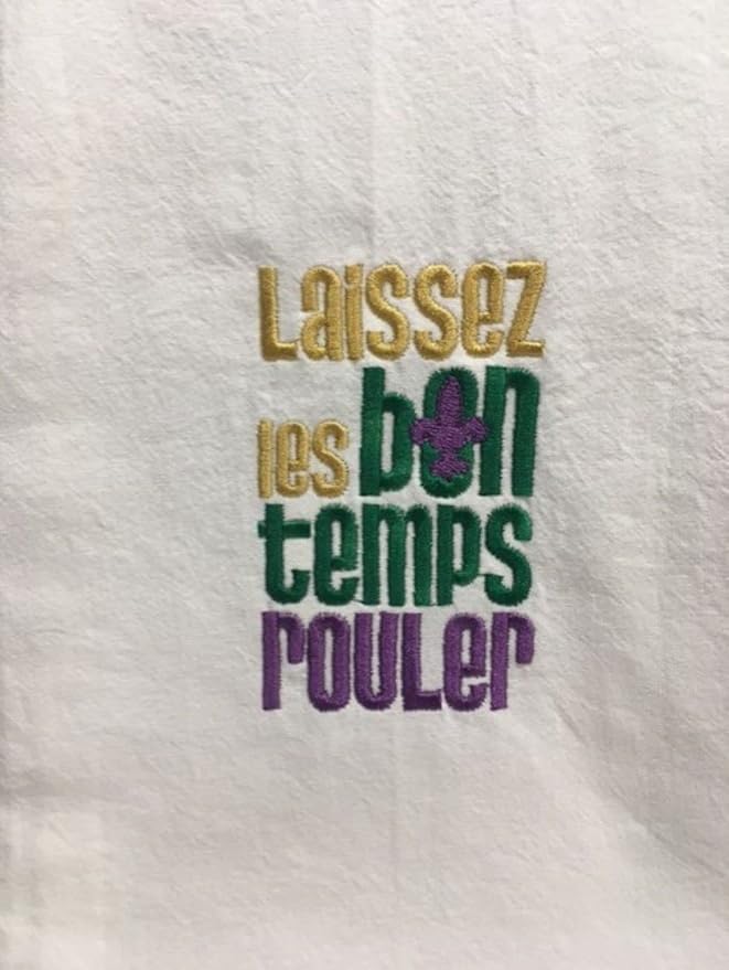 Mardi Gras New Orleans Laissez Kitchen Cotton Tea Towel Embroidered Cajun