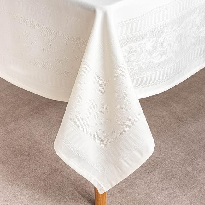 MANGATA CASA Rectangle Tablecloth Faux Cotton Waterproof and Wrinkle Resistant Washable Jacquard Polyester Table Cloth for Kitchen Dining/Party/Indoor and Outdoor Use(White,60x102 inch)