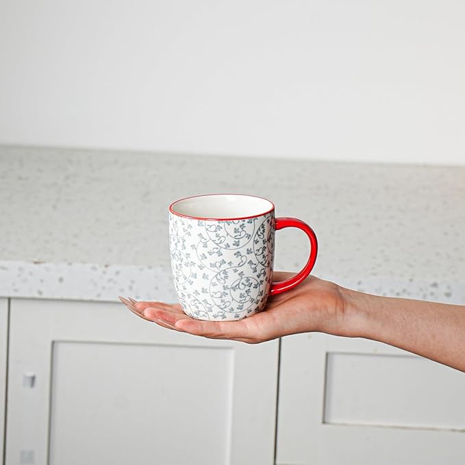 Ceramic Coffee Mugs Set - 10 Oz Large Porcelain Tea Cups with Handle for Cappuccino Latte Cocoa Milk Tea - Christmas Housewarming Gift - Microwave Dishwasher Safe - Set of 6 - Assorted Colors
