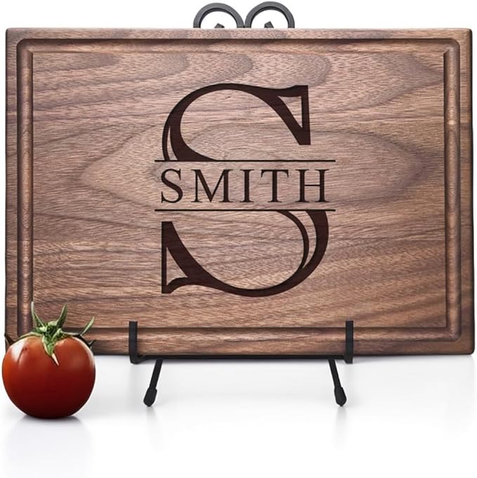 Personalized Cutting Board, Custom Wedding, Anniversary or Housewarming Realtor Closing Gift Idea, Wood Engraved Charcuterie, for Friends and Family Initial Monogram Design 008