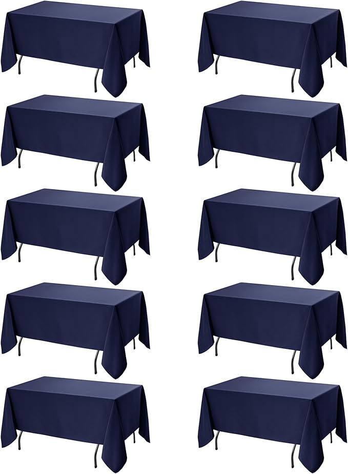 10-Pack Navy Blue Tablecloths for Rectangle Tables, 70 x 108 Inches, Stain-Resistant Polyester Fabric for 6 Foot Tables - Washable Table Covers for Weddings, Birthday Parties, Events