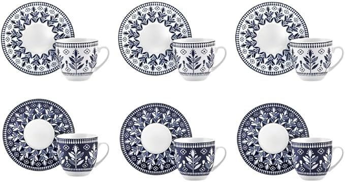 KARACA Peyker Turkish Coffee Cup Set for 6 People - 12 Piece Cups with Saucers - Small Bone China Espresso Set - Ideal for Serving Greek, Arabic Coffee (2.8 fl oz)
