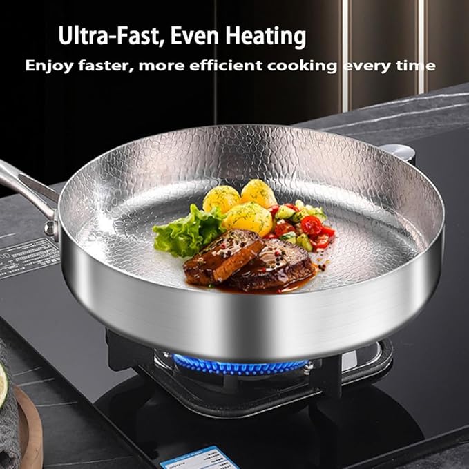 Titanium Hammered Pan Pro with Lid, Multifunctional Ultra-Durable Scratch-Resistant Non Stick, Even Heating for Cooking, Titaniums Nutri Pans Compatible with All Cooktops,7.87in
