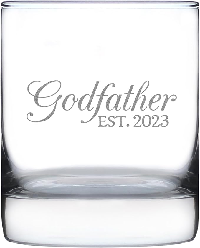 Bevvee Godfather Est 2023 - New Godfather Whiskey Rocks Glass Proposal Gift for First Time Godparents - Decorative 10.25 Oz Glasses