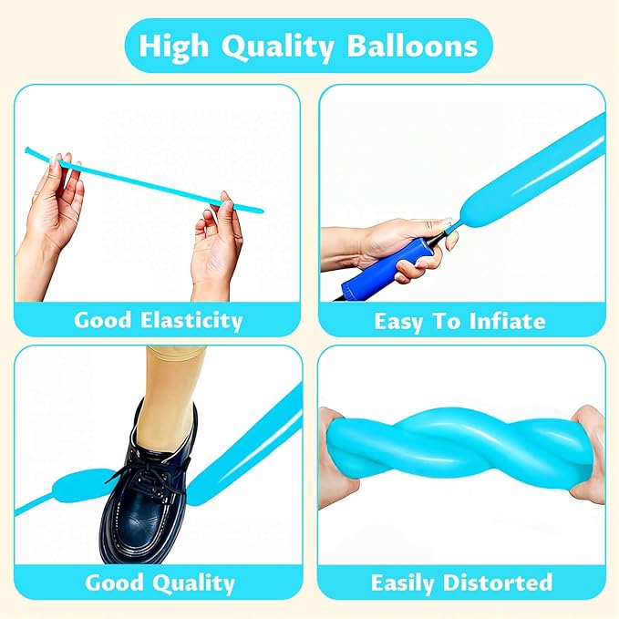 KAWKALSH 260 Teal Blue Long Balloons for Balloon Garland Thickening Skinny Latex Twisting Animals Modeling Christmas Birthday Wedding Party Festival Decorations 100pcs