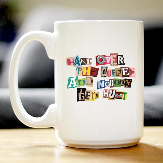 Bevvee Coffee Ransom Note Coffee Mug - Funny Sarcastic Coffee Mug Gifts for Coffee Lovers - Large 15oz White Ceramic