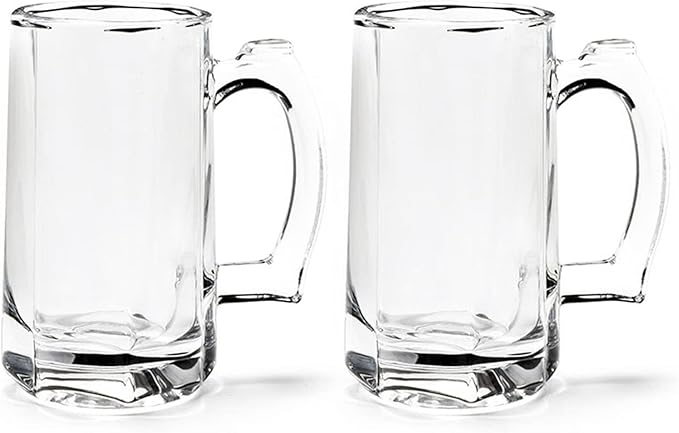 Heavy Beer Mugs Set, 12.5oz Glass Mugs With Handle, Beer Glasses For Freezer, 370ml Beer Drinking Glasses, Traditional Stein For Bar, Alcohol, Beverages,Coffee, Teas, Set of 2