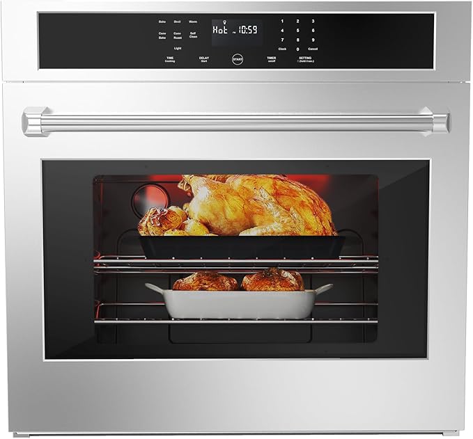 30" Stainless Steel Toaster Oven & 30 Inch Air Fryer Oven Combo: 4.8 Cu.ft Large Capacity with 3D Heating, Digital Touch Panel, and Multi-Function Modes for Countertop or Built-in Installation