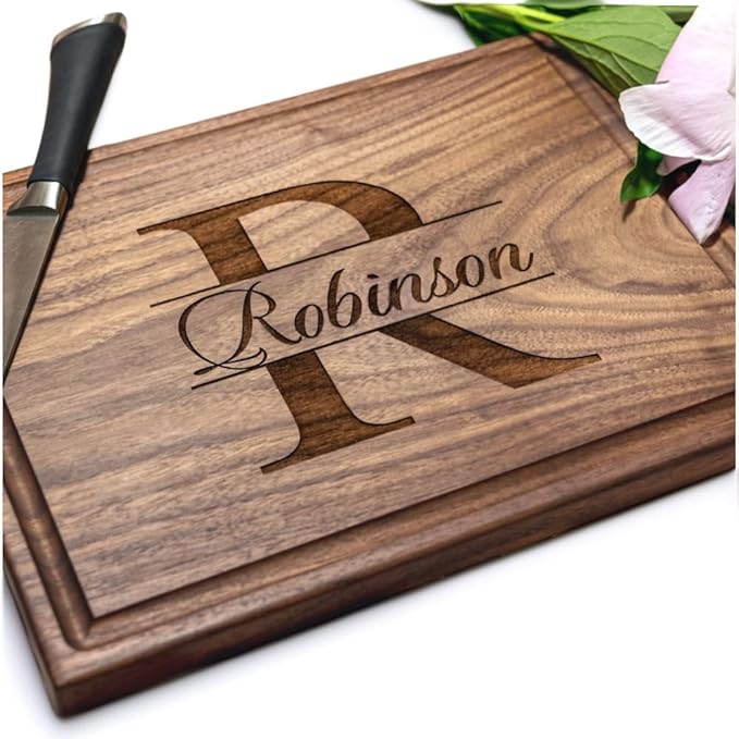 Personalized Cutting Board, Custom Wedding, Anniversary or Housewarming Realtor Closing Gift Idea, Wood Engraved Charcuterie, for Friends and Family, Monogram Initial Design 004