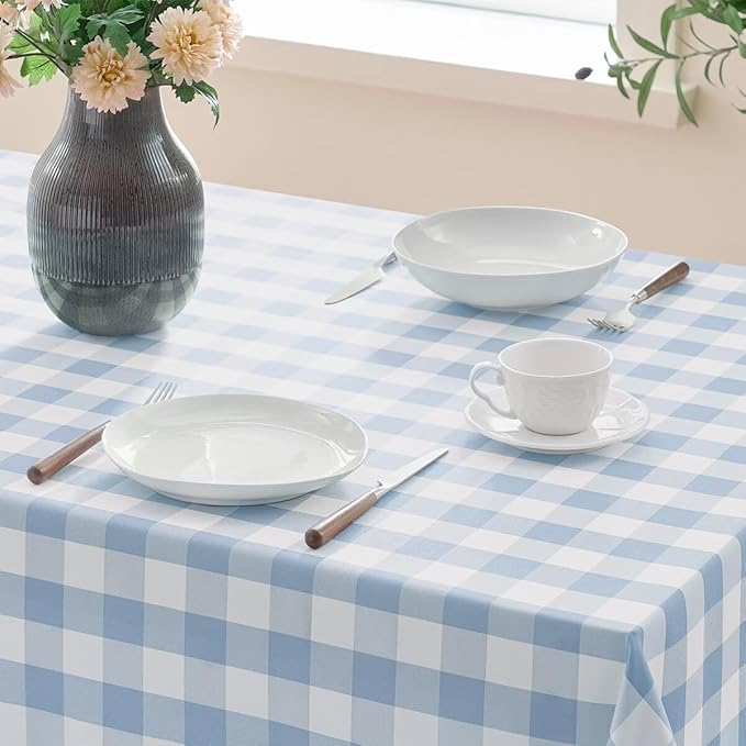 Checkered Tablecloth Rectangle Gingham Table Cloths Waterproof Wrinkle Free Buffalo Plaid Table Covers Washable for Dining, Parties & Outdoor Picnic(Light Blue,60"×102")