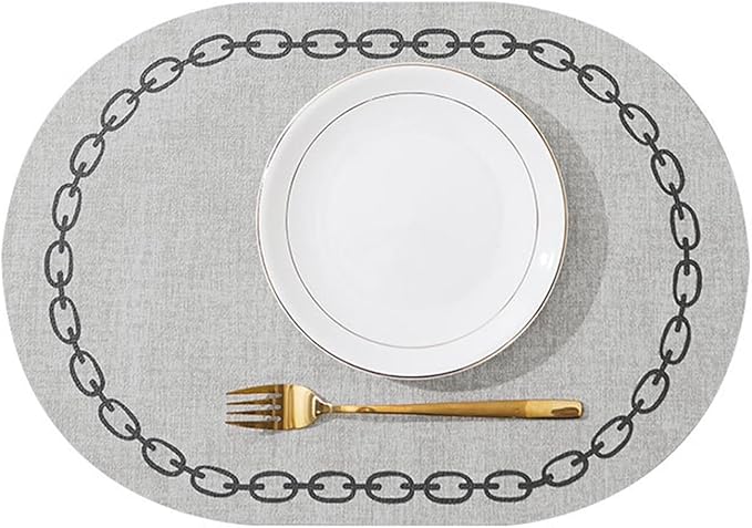 Set of 1/4/6 Leather Placemats for Dining Table Waterproof Heat- Nordic Western Kitchen Tableware Mats Pads(Chain O Light Grey,6pcs)