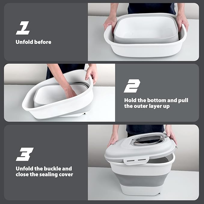 Cereal Rice Storage Containers, 20 to 50Lbs Collapsible Dry Food Dispenser Bins with Airtight Flip Lid Rolling Wheel, Kitchen Pantry to Store Sugar Flour, Dog Pet Cat Food Holder Container