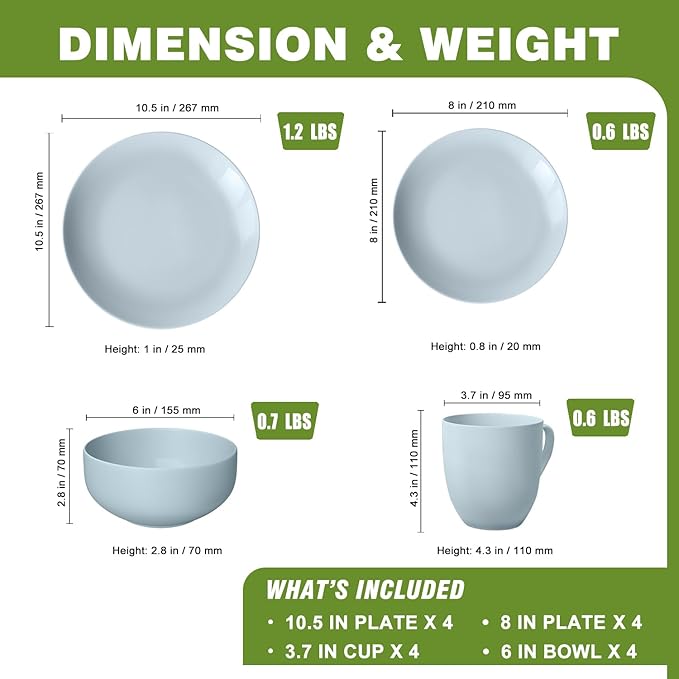 Yoshy 16-Piece Blue Bone China Dinnerware with Lightweight Durable Chip Resistant Design Service for 4