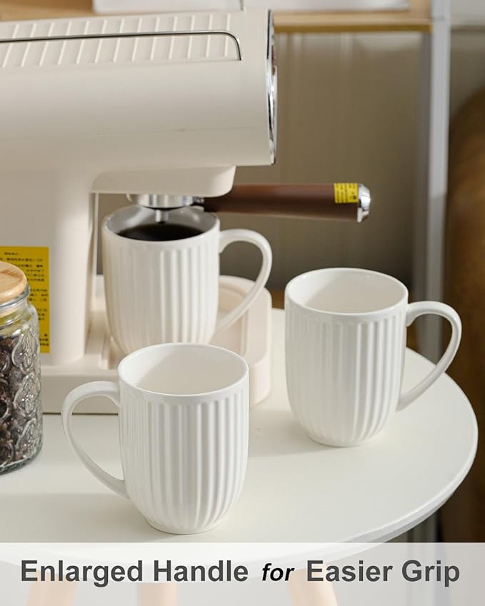 HASENSE Coffee Mugs Set of 4, 16 Oz Coffee Mugs with Big Handle, Large Modern White Ceramic Coffee Cups for Latte, Tea, Cocoa, Milk, Cappuccino, Microwave & Dishwasher Safe, Ideal for Housewarming