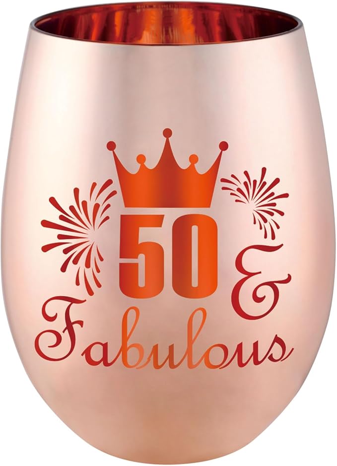 50 and Fabulous Wine Glass Gift - 50th Birthday Gifts for Women - 50 Year Old Birthday Decorations