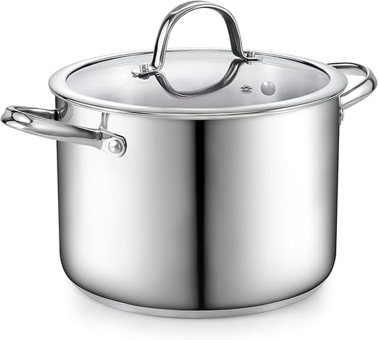 Cooks Standard 8-Quart Stainless Steel Stockpot with Glass Lid, Large Dutch Oven Casserole for Soup, Stew, Chili & Pasta, Induction Compatible