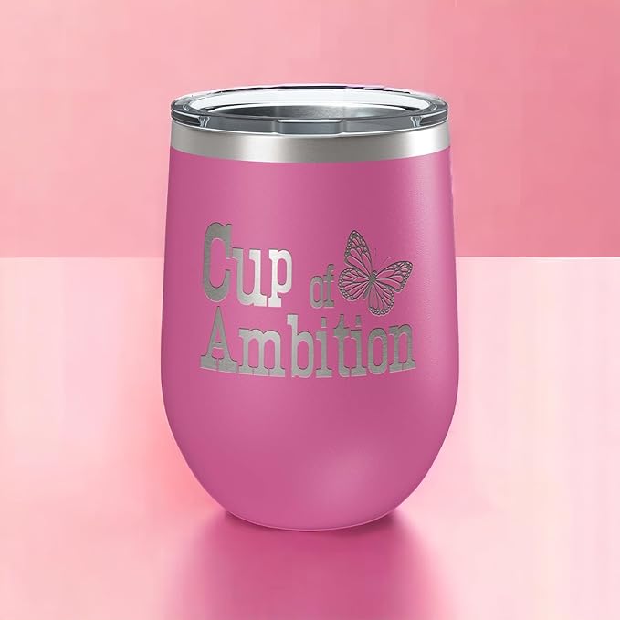 Cup of Ambition- Pink (12 oz) Country Music Gift Wine Lovers and Dolly Fans - Butterfly Glass - Parton Christmas - Funny Birthday Gifts for Best Friend - Mother's Day, Valentine's Day, Anniversary