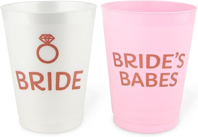Stag & Hen Bride's Babes Bachelorette Party Cups - 12 Pack, 16 oz Cups | Custom Personalized Drinkware for Classy Pink Simple Theme Bridal Shower, Engagement Party | Bridesmaids Gifts, Favors, Decor