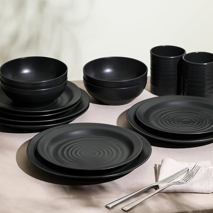 Stone Lain Orbit 12-Piece Dinnerware Set Stoneware, Charcoal