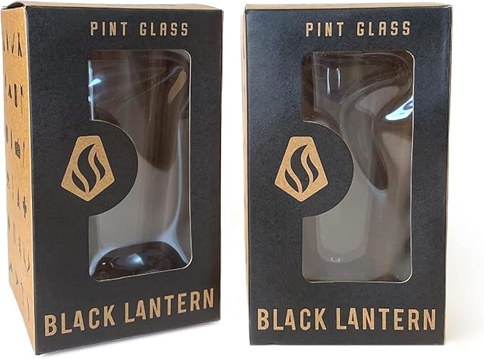 Black Lantern Nature Themed Pint Glasses Set of 2 – Pine Tree Forest Landscape Hand-Printed Beer Glass Set - 16oz. Capacity