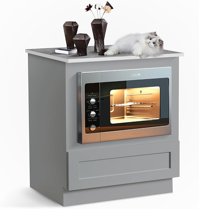 Solid Wood RTA 30" Microwave Base Cabinet,Kitchen Oven Cabinet - with 1 Full Overlay Drawer (Frame Dimension: 24''W*16''H) (Grey, 30" Width x 24" Depth x 34 1/2" Height)
