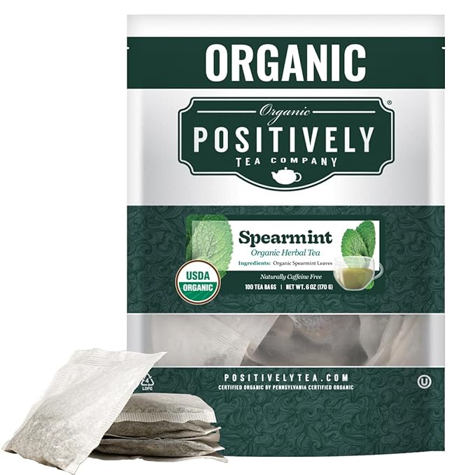 Organic Positively Tea Company, Spearmint Leaf Herbal Tea Bags, 100 Count, Eco-Friendly Tea Bags, Non-GMO