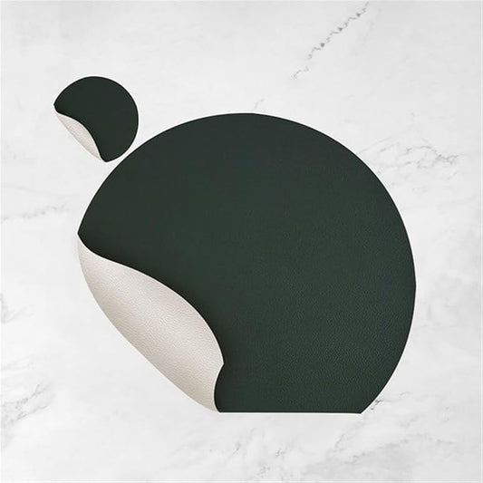 1/4/6Pcs Leather Placemat with Coaster Dual-Sided Unique Oval Table Mat Upgraded PU Table Mats and Color Kitchen Access(C Green Cream,1pcs Set)
