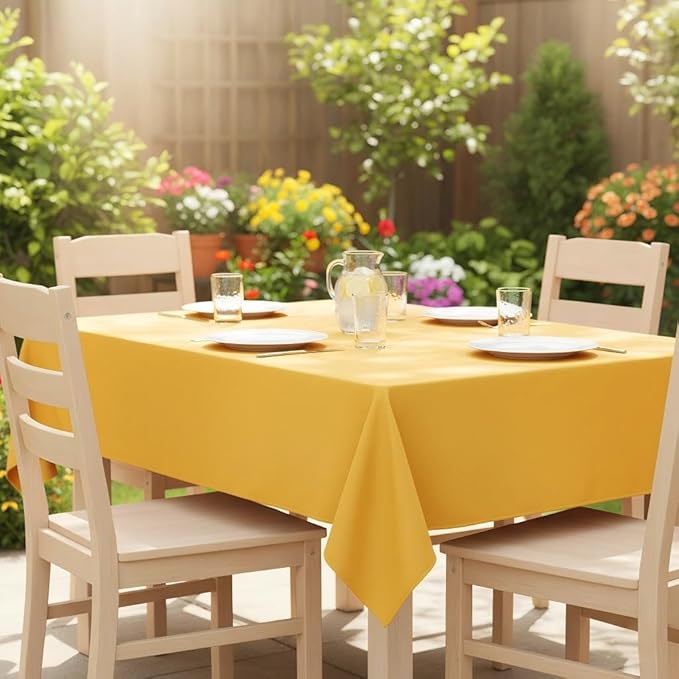 sancua Square Tablecloth - 70 x 70 Inch - Stain and Wrinkle Resistant Washable Polyester Table Cloth, Decorative Fabric Table Cover for Dining Tables, Buffet Parties and Camping, Yellow