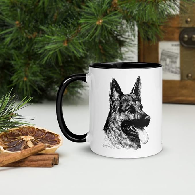 German Shepherd B&W 11oz Ceramic Mug with Color Inside
