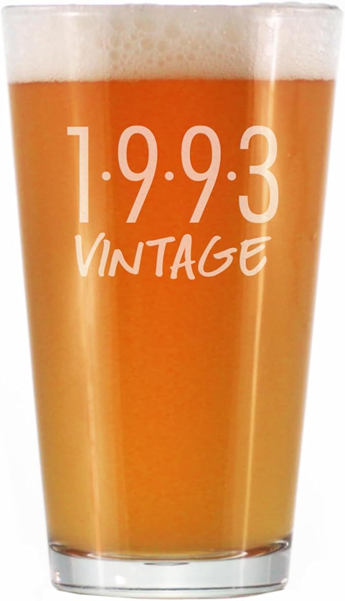 Bevvee Vintage 1993 Pint Glass for Beer - 33rd Birthday Gifts for Men or Women Turning 33 - Fun Bday Party Decor - 16 oz