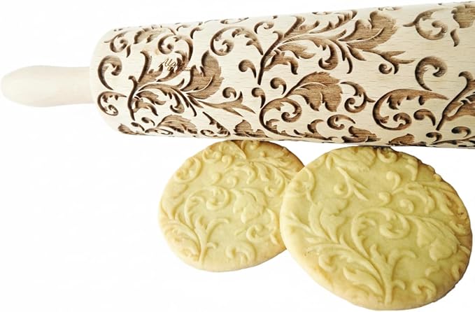 ROYAL Rolling pin Wooden engraved rolling pin with classic flowers Embossed cookies Pottery Birthday gift for mother friend bridal shower