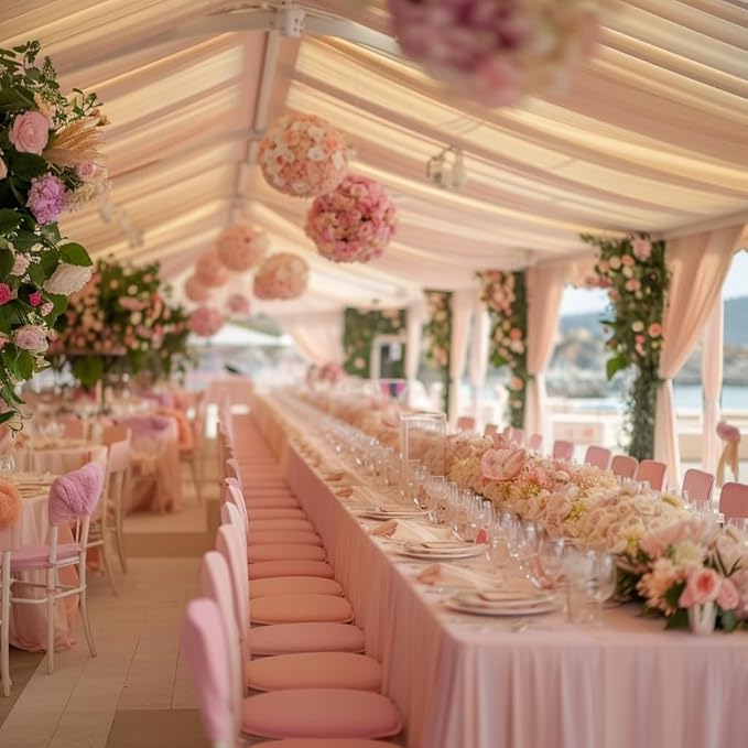 Rectangle Tablecloth 6FT – Pink Fitted Spandex Table Cover, Wrinkle-Free, Stretch Fabric with Elastic Edges for Wedding, Banquet, Party, Buffet, Birthday,Restaurant