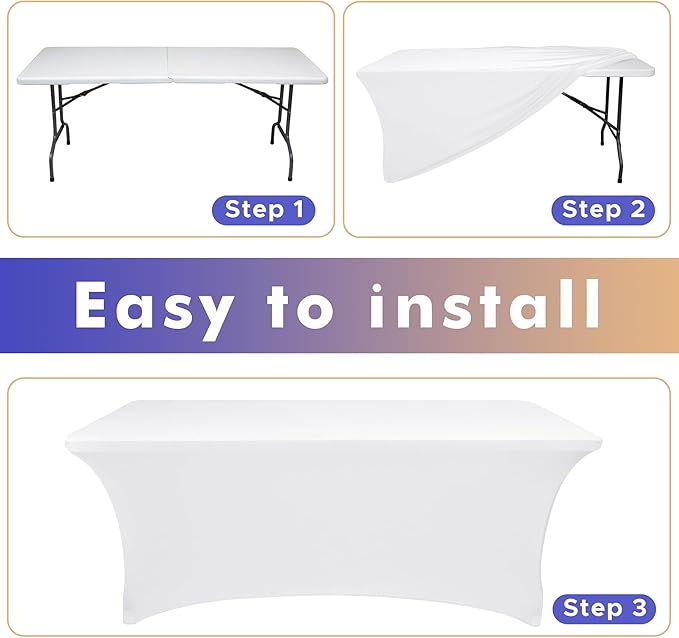 Nasitos 6 Pack White Tablecloth Rectangle for 8 Foot Tables-Open Back Fitted Stretch Spandex Table Covers, Washable Wrinkle-Free Trade Show Table Cover for Parties, Wedding, Banquet, Craft Fair