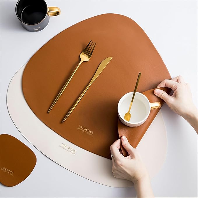 Drop-Shaped Placemat Plate Mat Food Grade Leather Table Pad Waterproof Heat Insulation Kitchen Gadget Easy Cleaning(White)