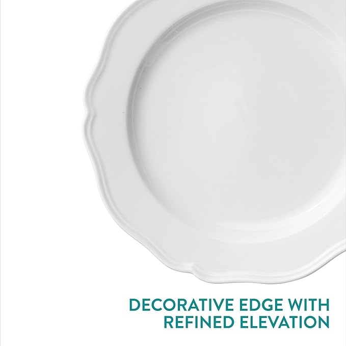 Navaris Scandi Style Porcelain Dinnerware Set - Ceramic Crockery Sets for 4 - Stackable Dishes with Dinner and Salad Plates Cereal Bowls - Dishwasher & Microwave Safe - 12pcs White