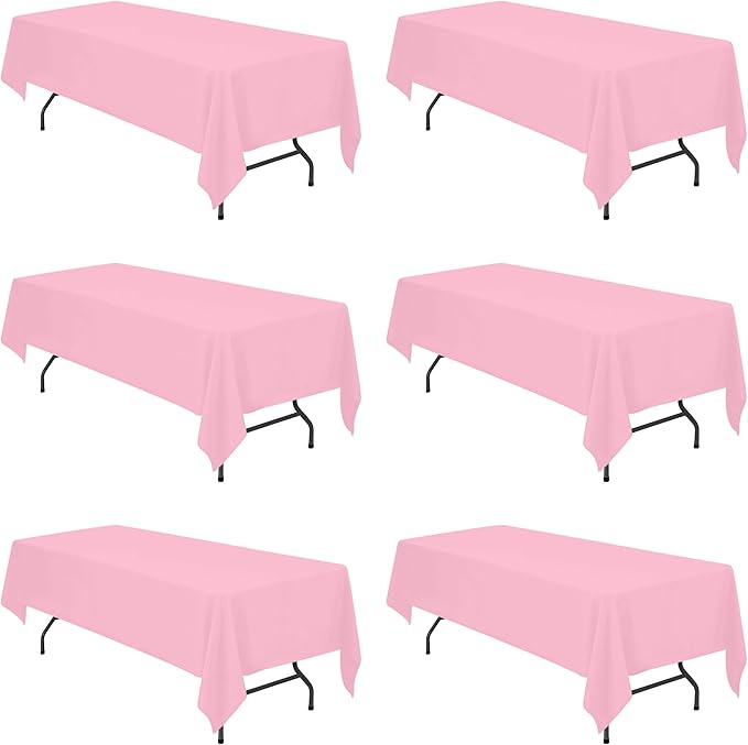 BRILLMAX 6 Pack Pink Tablecloths 60 x 126 Inch for 8ft Rectangle Tables - 150 GSM Polyester Fabric, 15" Standard Drop, Water, Stain & Wrinkle Resistant Cloth Cover for Wedding Banquet Dining Buffet