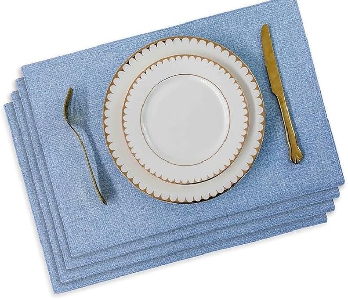 Non-Slip Placemats Woven Blue Set of 4/6 Pieces Heat Dining for Kitchen Washable Table Mat(Light Blue 4 Pieces)