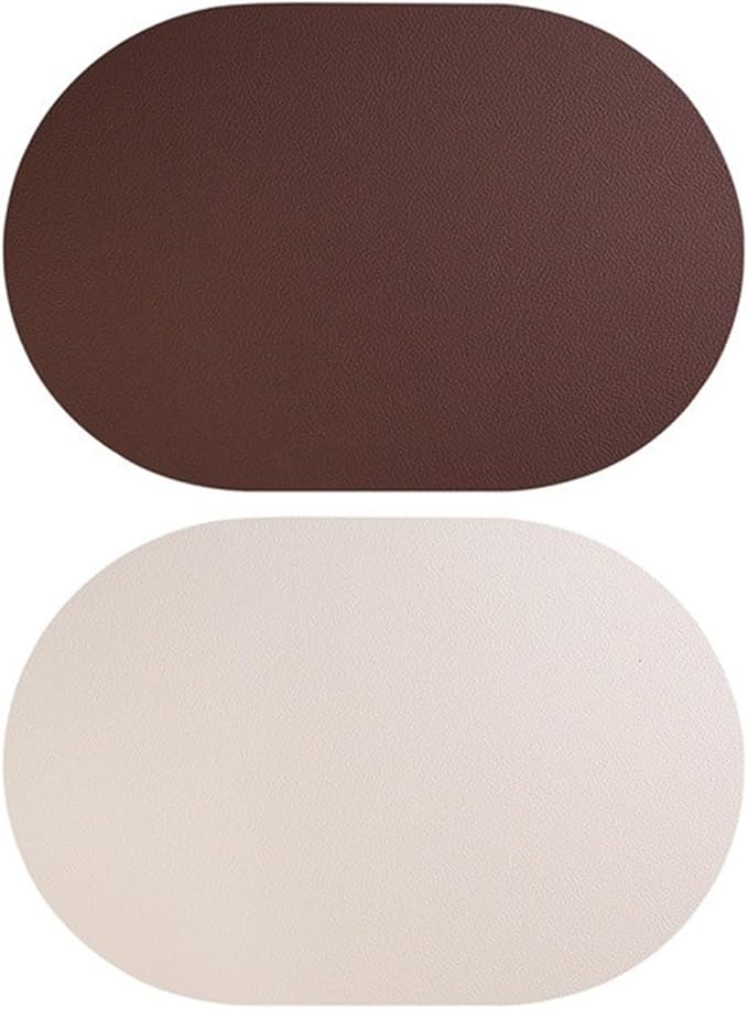 PU Oval Placemat for Dining Table Leather Textural Designed Non-Slip Oil Proof Water Heat Stain Placemat(1PCS Double Sided C)