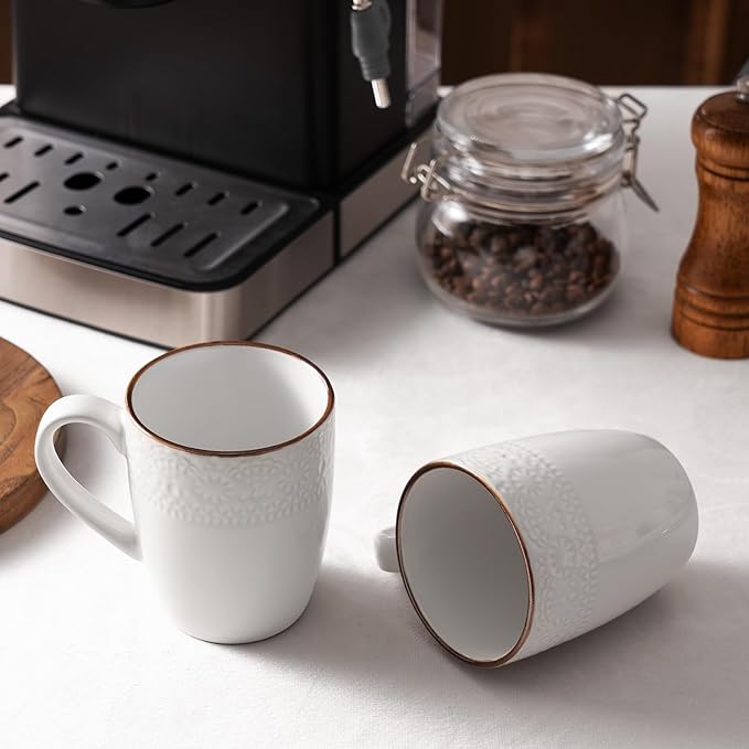 famiware Coffee Mugs Sets for 4, 12 oz Mug Set, Coffee Cups with Handle for Coffee, Tea, Cocoa and Milk, Microwave and Dishwasher Safe, White Floral