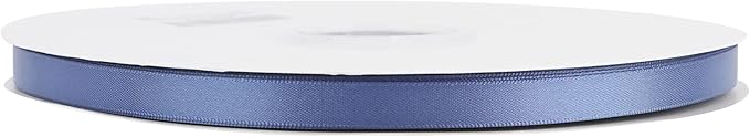 MEEDEE Blue Ribbon 3/8 Inch Smoke Double Faced Satin Silk Dusty Wedding Ribbon for Gift Wrapping, Hair, Lei Making, Card Making, 100 Yards