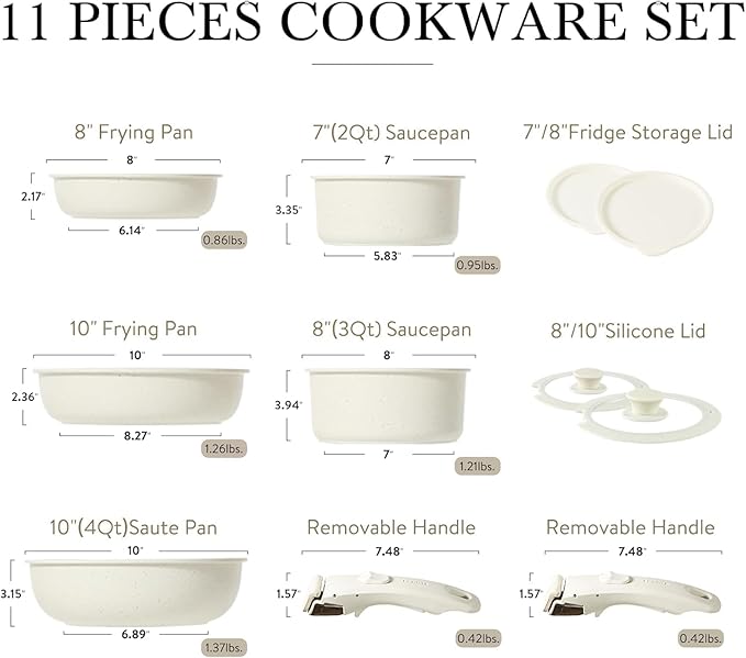 CAROTE 21pcs Pots and Pan Set, Nonstick Induction Cookware Detachable Handle,Cookware Set with Removable Handle