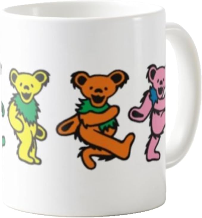Dead Head Dancing Bears 11 Oz Ceramic Coffee Mug Grateful Gift for Friend Relative or Co-Worker Hot Chocolate Tea Cup for Right or Left Handed Drinkers