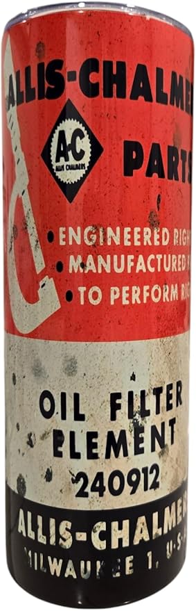 Allis Chalmers 20 oz Oil Filter Look Shop Garage Man Cave Tractor Starting Fluid Farm Country IH Travel mug Tumbler cups (Stainless Clear Lid)