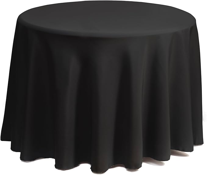 Gee Di Moda Round Tablecloth - 108 Inch Black Round Table Cloth for 48 to 72 Inch Round Tables - Heavy Duty Washable Fabric - for Buffet Table, Holiday Party, Dinner, Wedding & Baby Shower