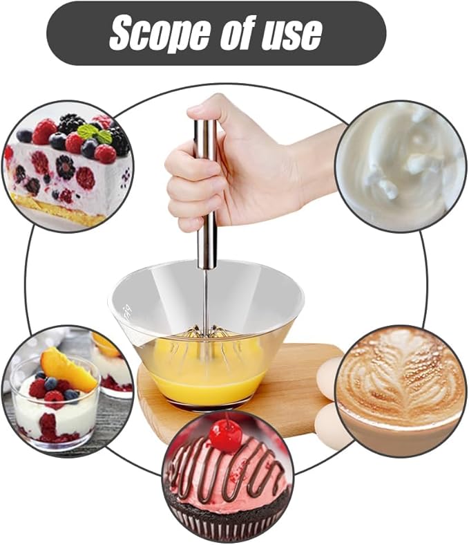 Stainless Steel Egg Whisk,2025 Upgrade Hand Push Whisk Blender with Egg Shell Opener, Versatile Milk Frother, Hand Push Mixer Stirrer for Blending, Beating & Stirring (2, Silver 14 inches)