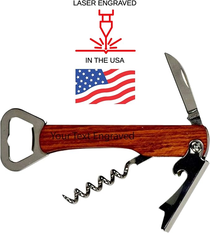 Engraved corkscrew opener, Personalized wood bottle opener, Wine corkscrew, custom bottle opener, Groomsman bottle openers, / Laser Engraved