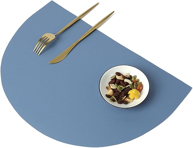 PU Leather Tableware Pad Waterproof Heat Insulation Non-Slip Placemats Soft Khaki Black Brown Washable Bowl Coaster(HR Blue,42X28CM_10 PCS Set)