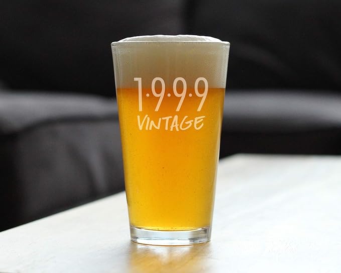 Bevvee Vintage 1999 Pint Glass for Beer - 27th Birthday Gifts for Men or Women Turning 27 - Fun Bday Party Decor - 16 oz